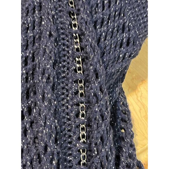 Rock & Republic Sweater Womens Medium Purple Metallic Fish Net Chain Open Knit - Picture 5 of 7
